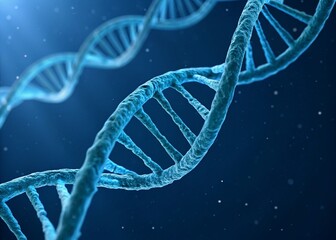 Close up view of double helix DNA structure in vibrant blue hues