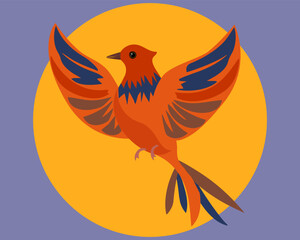 
Fairytale bird on the background of the sun. Vector illustration