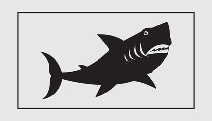 Black and white illustration of a dangerous shark. Vector on a gray background
