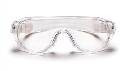 Clear safety glasses, studio shot, white background, eye protection
