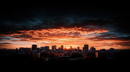 Fototapeta premium Sunset over city skyline urban landscape view