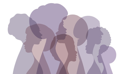 Silhouettes of women of different nationality, card, poster, template, background	
