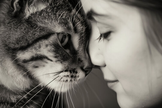 Regard affectueux entre un chat et une femme 