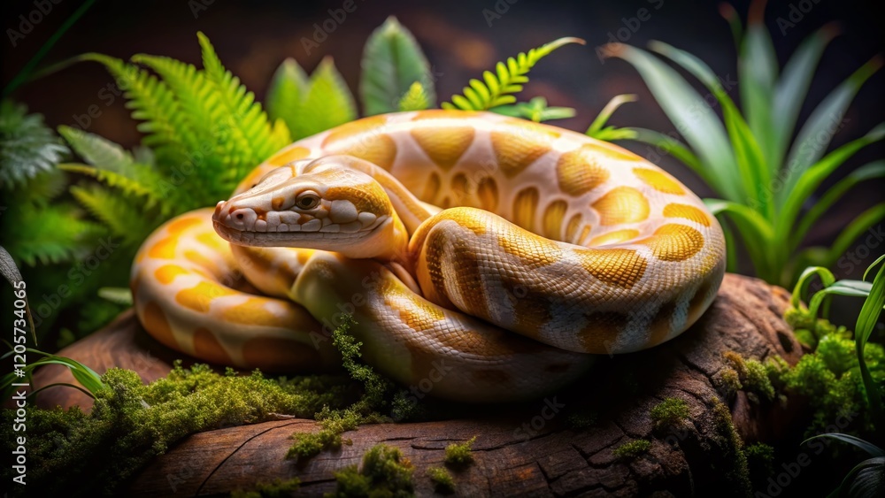 Poster albino ball python in low light: striking reptile portrait