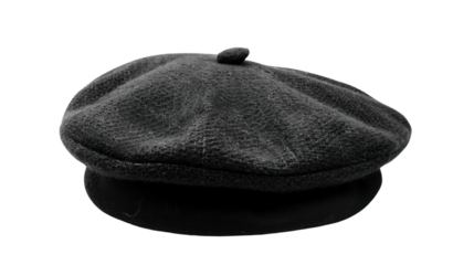 Black beret hat with soft texture on transparent background
