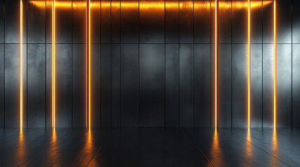 Fototapeta premium Dynamic neon lighting showcase modern interior high-quality image urban atmosphere eye-level view contemporary design