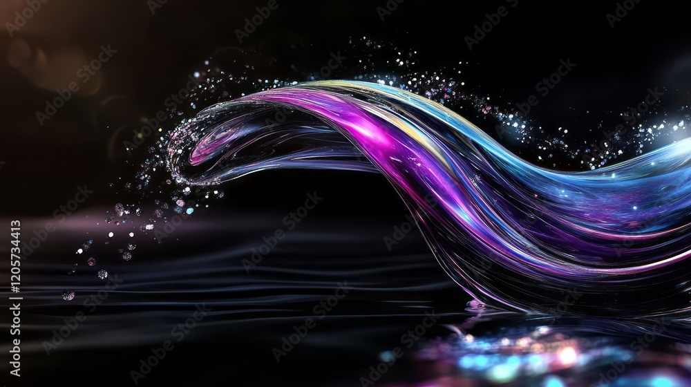 Poster vivid, abstract background with neon lighting and colorful bokeh on a dark background. digital art, 
