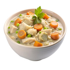 Chicken bog in white bowl isolated on transparent background