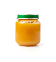 Baby Food Jar Isolated, Kid Puree Glass Bottle, Healthy Child Nutrition, Toddler Diet, Small Jar with Baby Food
