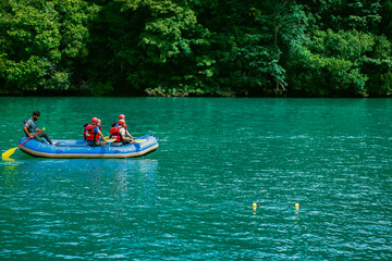 Dandeli, Karnataka- 6th december 2024-Young Indian tourists are rafting on the river in Dandeli, India.