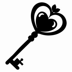 Key to My Heart black silhouette vector illustration white background