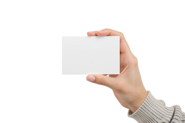 A hand holding a blank white business card on an isolated white background, clean and minimalistic design, ideal for mockup or template use. Ai generative.