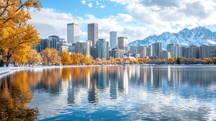 Autumn reflection on city lake denver nature