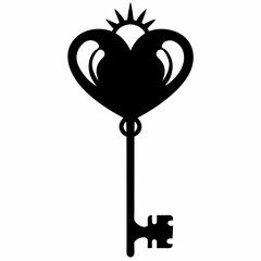 Key to My Heart black silhouette vector illustration white background