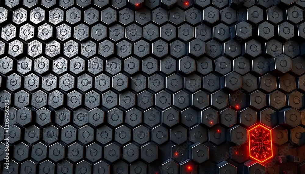 Aufkleber dark hexagonal grid with glowing clock center