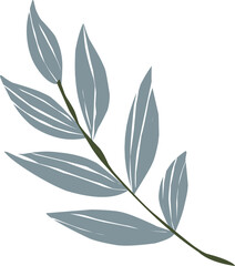 Minimalist leaf twig illustration in gray and green colors. Perfect for greeting card designs, posters, or as a graphic element for creative projects