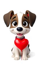 Fototapeta premium Adorable 3D Cartoon Puppy Holding a Red Heart Balloon for Valentines Day
