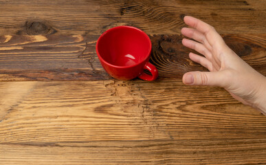 Hand Holds Cup, Empty Red Cup in Hands, Coffee Mug, Teacup, Hot Beverage Mockup
