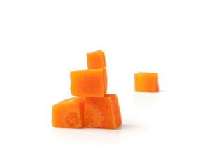 Fresh Diced Carrot, Raw Carrot Cubes Closeup, Chopped Orange Root Vegetable, Diced Carrots Pile