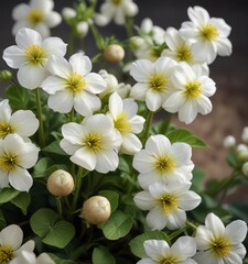 Fototapeta premium Group of white potato flowers in a close-up photo, flowers, white, plant, food
