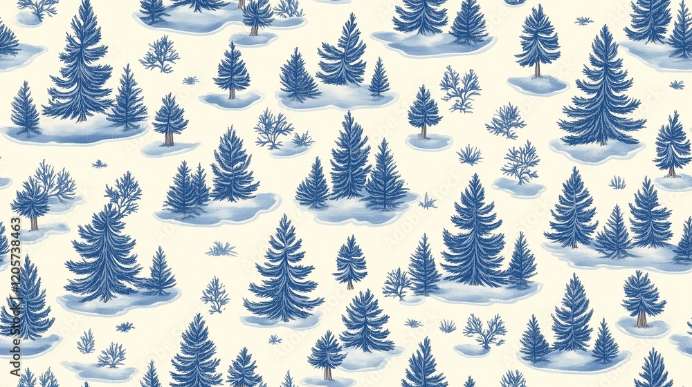 Poster seamless seamless winter forest pattern with blue pine trees on soft cream background for textiles, 