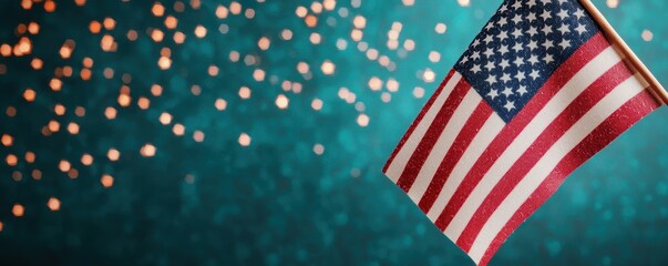 Fototapeta premium American Flag Against Bokeh Background with Sparkling Lights