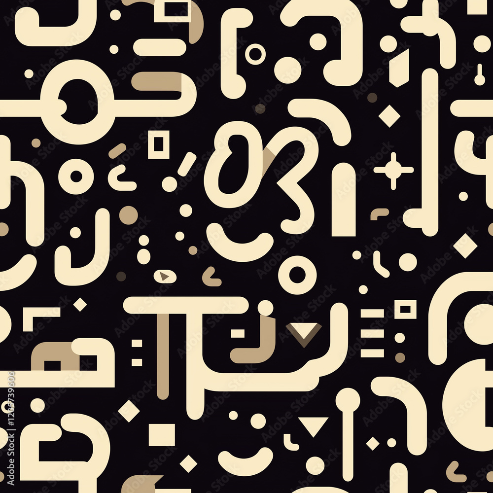 Poster seamless modern abstract pattern with geometric shapes and curvilinear designs in neutral tones on a
