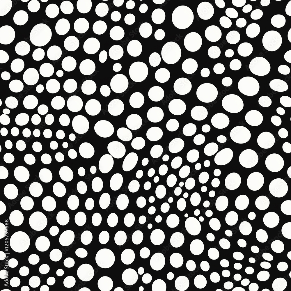 Poster seamless black and white abstract polka dot pattern with varying sizes perfect for modern textiles, 