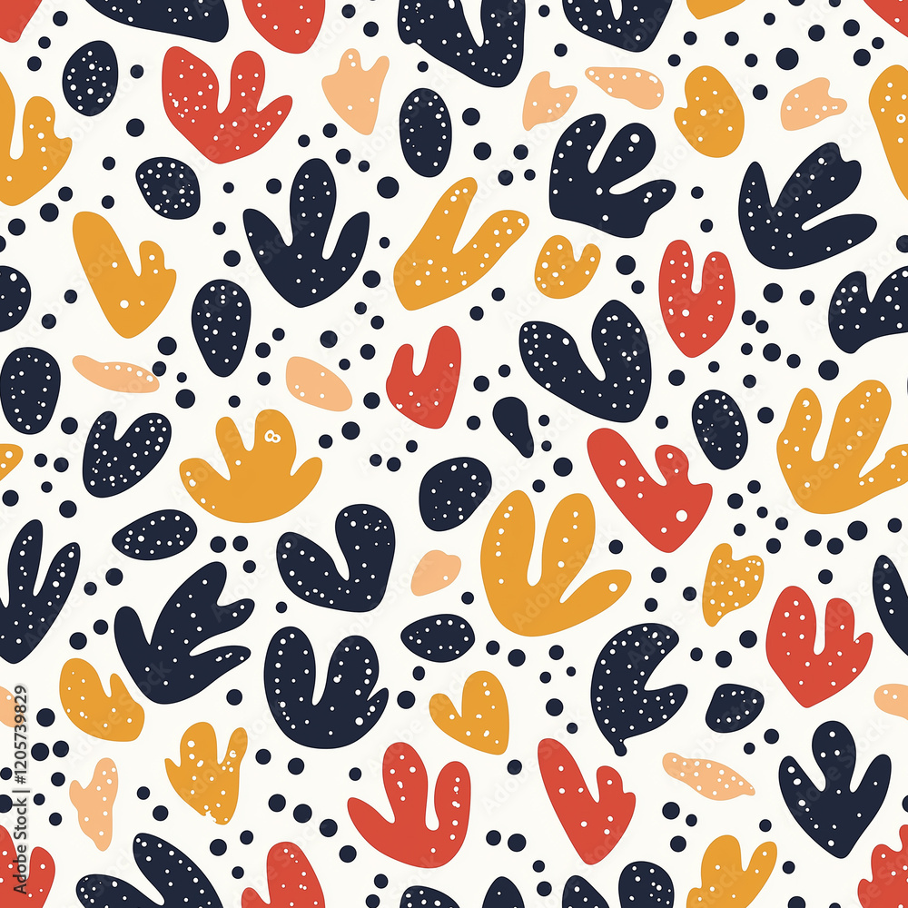 Poster seamless colorful abstract pattern with organic shapes and dots for modern design, perfect for texti