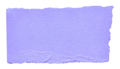 Isolated cut out torn piece of blank purple violet paper note cardboard with texture and copy space for text, transparent png background design element