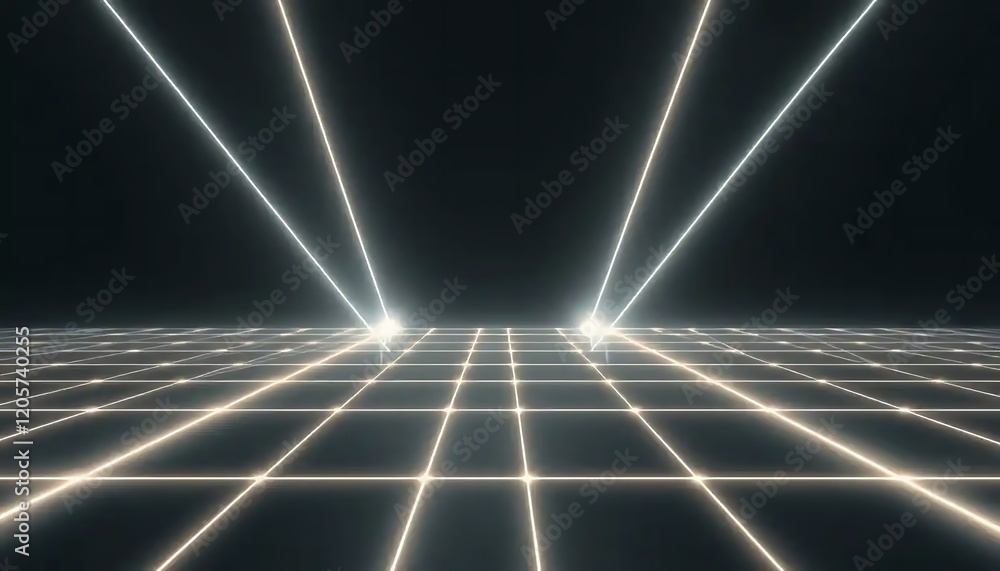 Aufkleber illuminated grid pattern with converging light beams