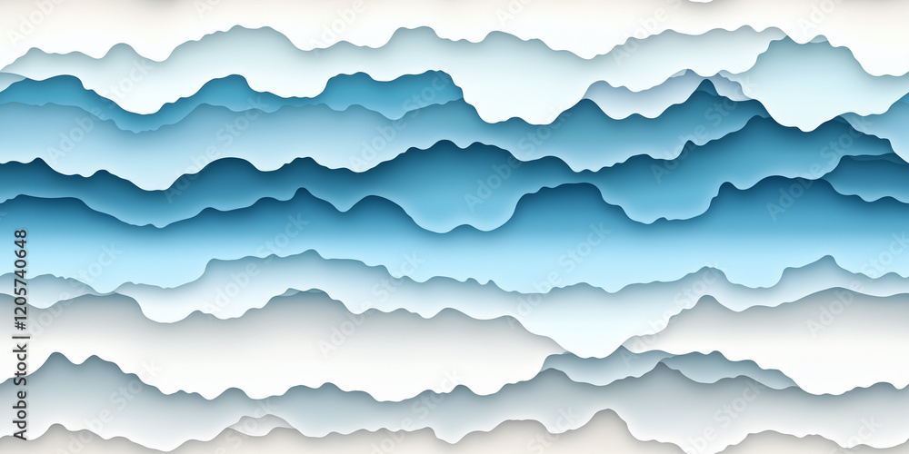 Poster seamless abstract blue waves background design in layered paper style for creative projects and artw