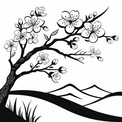 Blooming Hills vector silhouette black design white background