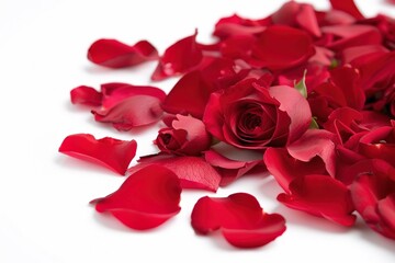 Romantic red roses on white background, with blank space for customized content, perfect for valentine's day, engagement, wedding, anniversary, love gift. With blank space for customized content.
