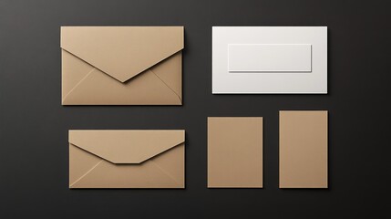 Kraft envelopes, cards, dark background, stationery mockup