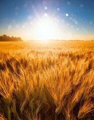 太陽に照らされて輝く小麦畑の風景