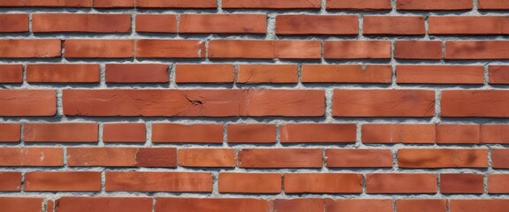 Obraz premium Close-up of red brick wall with mortar lines and patina, old red brick wall, close-up, patina
