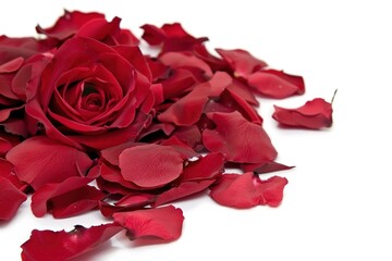 Romantic red roses on white background, with blank space for customized content, perfect for valentine's day, engagement, wedding, anniversary, love gift. With blank space for customized content.