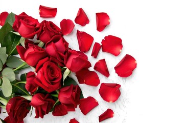 Romantic red roses on white background, with blank space for customized content, perfect for valentine's day, engagement, wedding, anniversary, love gift. With blank space for customized content.