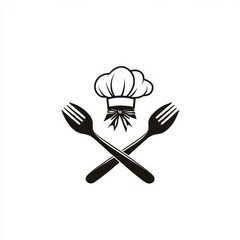 Chef's hat, crossed forks, culinary icon, restaurant menu design