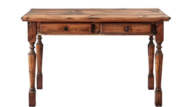 Vintage hard wooden table on transparent background