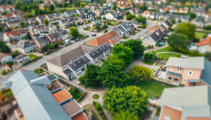 Obraz premium Aerial Perspective Drone illustration of a Housing Estate,Street View