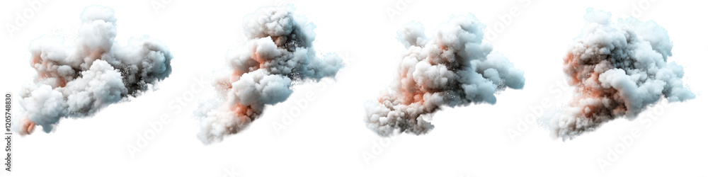 Poster four distinct types of clouds in a clear blue sky displaying various shapes and textures isolated on