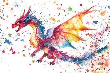 Naklejka premium Colorful Dragon and Fairy in a Magical Setting