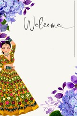 Welcome floral poster with Indian girl