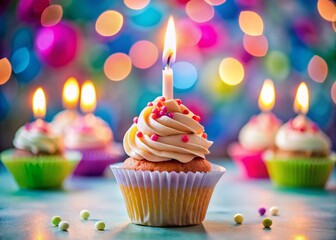 Birthday Cupcake with 998 Lit Candles - Festive Portrait Photography