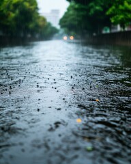 Fototapeta premium Rainy day, city canal, close-up view