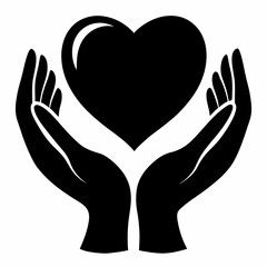 Heart in Hands Silhouette black silhouette vector illustration white background