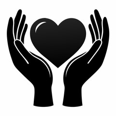 Heart in Hands Silhouette black silhouette vector illustration white background