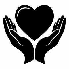 Obraz premium Heart in Hands Silhouette black silhouette vector illustration white background